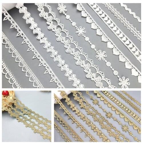 2 yards Width 1-2.5CM sewn gold white lace trim braid lace DIY garment accessories skirt embroidery lace JDB52 JDB61