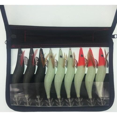 Squid Jigs Lure 9Pcs/Bag Wooden Shrimp Hook Artificial Octopus Cuttlefish Bait 3.5# 3.0# 2.5# Fishing Lure Set