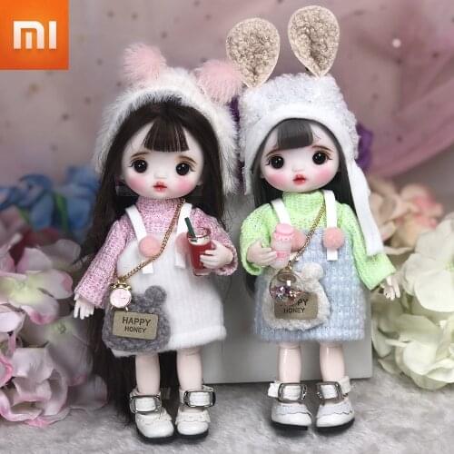 Xiaomi 16cm Beauty Girl BJD Doll 8 Moveable Joint Dolls Long Hair 3D Eyes Little Girl Dress Up Make Up Toys Girls Gift Dolls