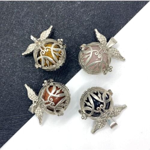 Copper material Hollow Pendant Natural Stone Agate Angel Wing Pendant Used for Jewelry Making DIY Necklace Jewelry Accessories