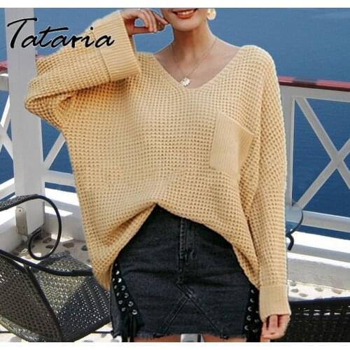 Fashion Knitted Pullovers for Women Sweaters Autumn V Neck Proket Pink Casual Loose Soft Gril Long Sleeve All Match Knitted Top