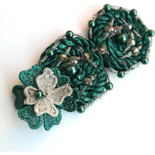 Fashion Green beaded applique for clothing DIY sew on rhinestone patches Embroidery parches for clothes bordados para ropa