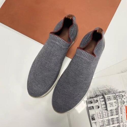 Top knitted Spring/Autumn walk Shoes Women Black grey Casual Loafers Men shoes Runway Flat Shoes Male Round Toe Men Driving shoe