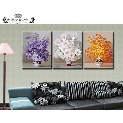 Modern Style Canvas Painting 3 Piece Decor Picture painting by numbers cuadros decoracion Wall Art - White, yellow purple flower