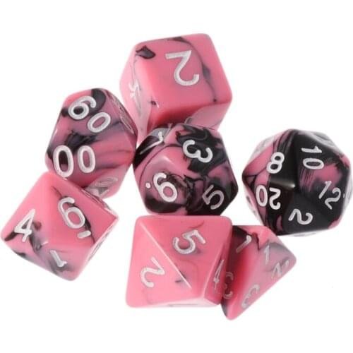 Newest 7pcs/set Pink Black Polyhedral Numbers Dice For TRPG D4-D20 Multi-sided Dices Drop Shipping