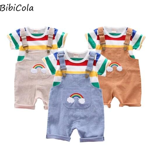 Summer New 2021 Baby Boy Girls clothes Newborn Rompers Clothing Cotton Striped Short-sleeved Cartoon Children 2PC Suit