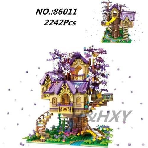 New MOC 86011 2242PCS Purple Fairy Tree House Modular Building Blocks Bricks Educational Toys Birthday Gift 6007 PGS001 21318