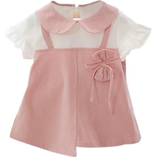 New Kids Korean Dress Baby Fake Two Short Sleeve Princess dress