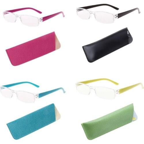 Unisex Lightweight Clear Slim Fashion Rimless Reading Glasses 1.00-4.00 Diopter Eyewear With Leather Case