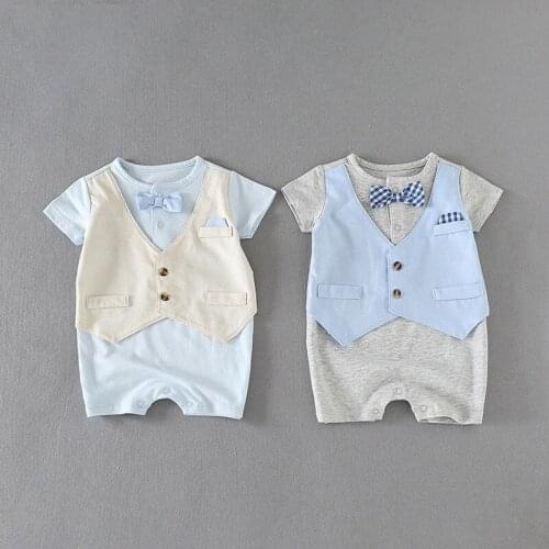 Baby Boy Clothes Newborn baby Clothing Summer Short Sleeve Bow Tie Gentleman Cotton Romper Infant Cute Outfit Jumpsuit 0-18M