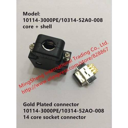 Original new 100% genuine gold plated connector 10114-3000PE/10314-52AO-008 14 core socket connector 10114-3000PE 10314-52A0-008