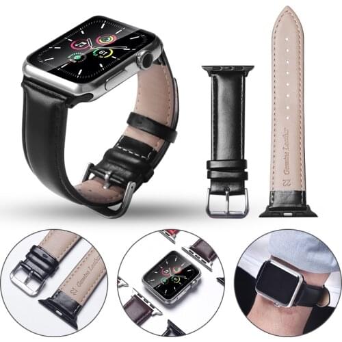 For Apple Watch Leather Band 44mm 42mm 40mm 38mm Correa Wrist Strap for Mens iwatch Series 6 SE 5 4 3 2 1 Watchband Bracelet