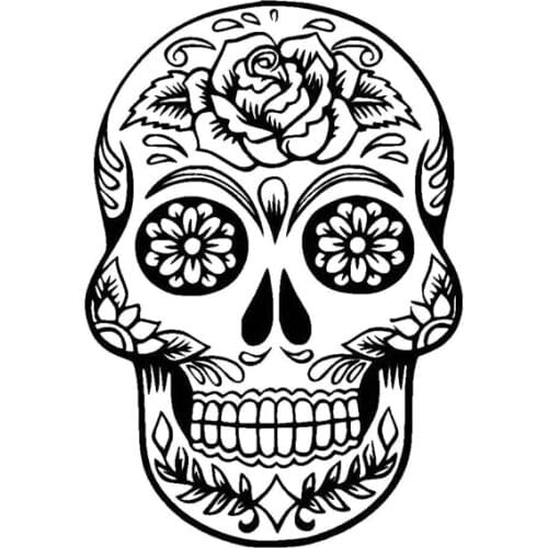 10.5*15.2CM Funny Car Stickers Flower Skulls Interesting Vinyl Car Decorative Accessories Black/Silver C7-1090