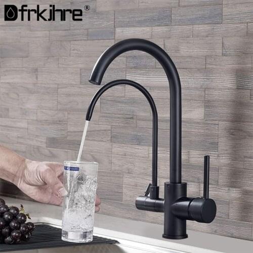 Filter Kitchen Faucets Dual Swive Spout Deck Mounted Mixer Tap 360 Rotation With Water Purification Features Crane Dual Handle
