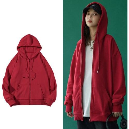 Pure color hooded sweater for early autumn of 2021 new womens Hong Kong flavor super fire wild loose long-sleeved jacket trend
