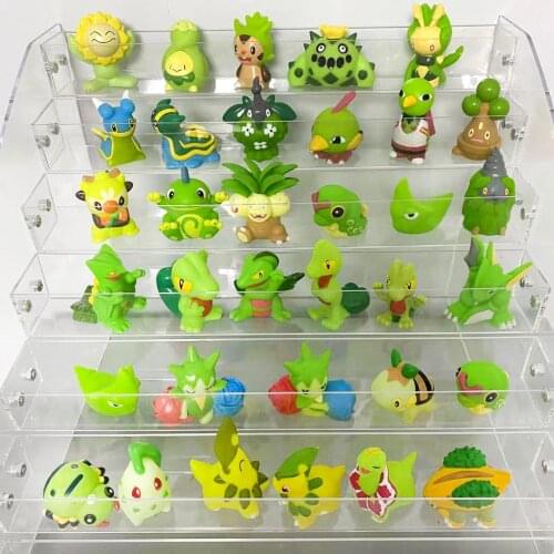 TOMY Pokemon Finger Puppet Grass Type Series Caterpie Metapod Exeggutor Turtwig Scyther Cute Action Figure Model Hollow Toys