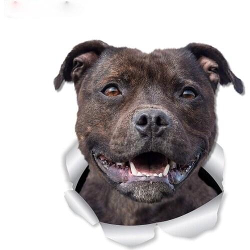 Three Ratels FTC-1055 Happy Staffie Dog American Staffordshire Terrier 3D Sticker Decals for Walls Cars Refrigerator*20cm*16cm