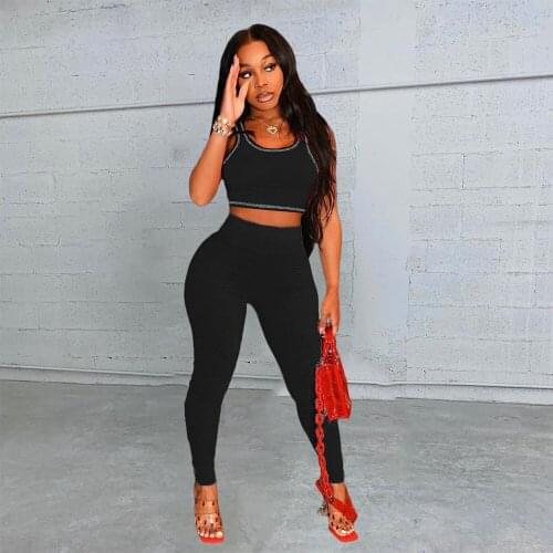 Workout 2 Piece Set Sleeveless Tank Crop Tops Jogger Sweatpants Women Summer Clothing Tracksuit Outfits Loungewear Matching Set
