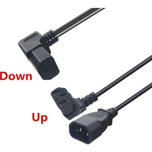 IEC 320 C14 Male to C13 Female PDU/UPS Extension Power Cable Connector Up/Down 90 degrees Right Angle