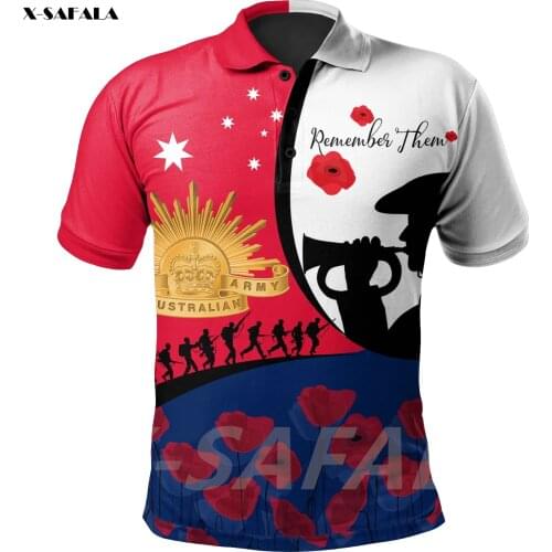 ANZAC DAY WE WILL REMEMBER THEM 3D Printed High Quality New Polyester Fiber Men Female Collar Polo Shirt Tee Tops Anti Shrink