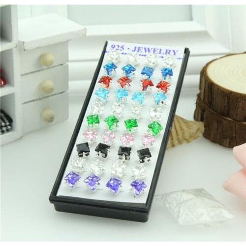 Walerv 40pcs Box Square Crystal Color Mixing Stud Earring Box Earrings Set Fashion for Woman Bijoux Gifts