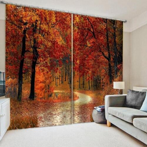 Custom auturn forest curtains Thick shading soundproof windproof curtain 3D Blackout Window Curtains For Living Room