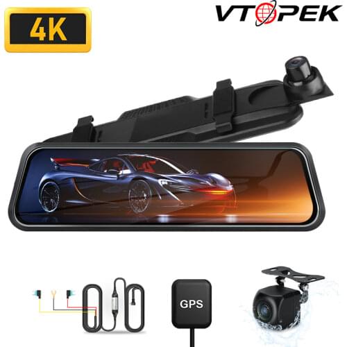 Vtopek 10inch 4K Car DVR Stream Media RearView Mirror Dash Cam 1080P Night Vision Touch Screen Video Recorder Auto Registrar GPS