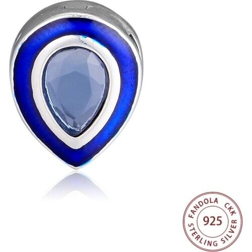 Fandola 925 Sterling Silver Reflexions Dazzling Blue Droplet Clip Charm Bead Fit Charms Original Bracelet Silver 925 Jewelry