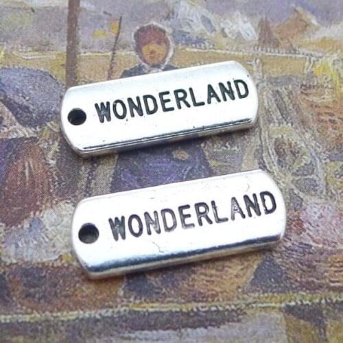 10PCS/Lot 8mm*21mm Antique Silver Color Word Tag Charm Pendants Wonderland For Jewelry Making DIY Handmade Craft
