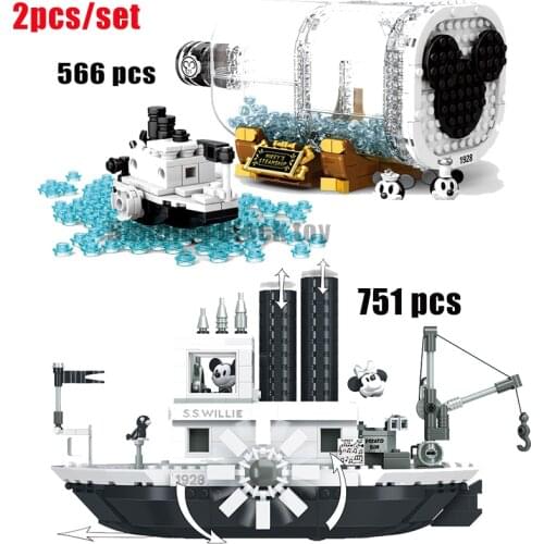 2pcs/set new building block toy Disney Mickey Minnie baby bottle ship model building block girl boy toy gift