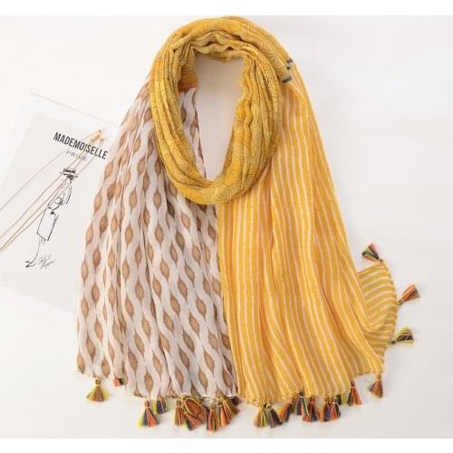 2021 Cotton Geometry Pattern Tassel Scarves Shawls Long Soft Beautiful Beach Leaf Scarf Wrap Hijab 6 Color Free Shipping