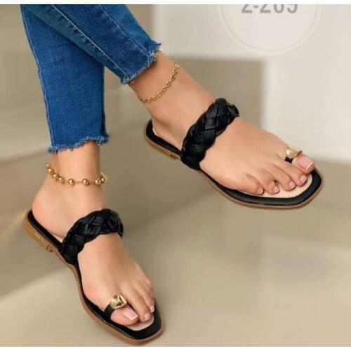 2021 Summer New Woven Slippers Flat Sandals Solid Color Platform Shoes Outdoor Beach Shoes Open Toe Casual Plus Size 41