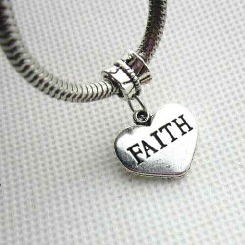 50pcs/lot faith heart charms hanging charm big hole pendant beads charm fit pando bracelet diy jewelry dangle charms