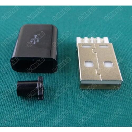 50pcs USB 2.0 Connector Type A Male USB 4 Pin Plug Socket Connector Soldering With Black Plastic Cover for DIY Custom Handmade
