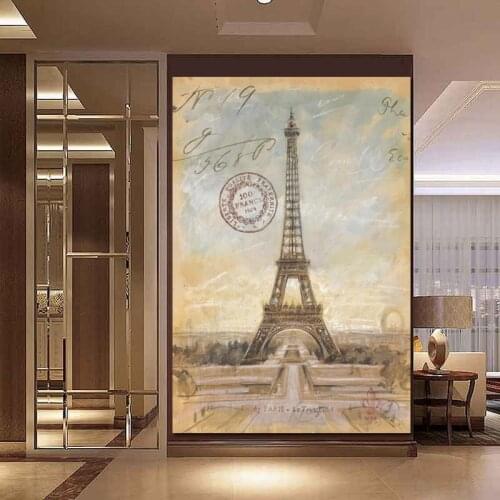 HD Print Abstract Postage Romantic Paris City Eiffel Tower Stamp Oil Paintingon Canvas Poster Wall Picture for Living Room