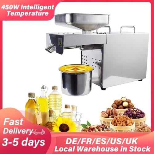 US UK EU Automatic Cold Press Oil Extract Machine 450W Intelligent Temperature Control Olive Cold /Hot Extractor Home Commercial