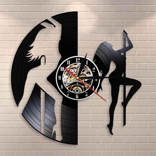 Sexy Dancing Girl Pole Dancers Night Club Sexy Chick Stripper Wall Art Mallakhamb Wall Clock Steal Tube Vinyl Record Wall Clock