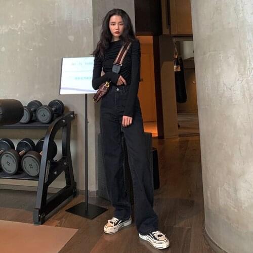 Spring and Autumn Wide Leg Jeans Womens Full Length Retro Chic Harajuku Girls Denim Trousers High Waist Loose Fashion