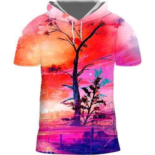 IFPD EU/US Size Hooded Tshirt Men Psychedelic Tree 3d T-shirt Metal Print T Shirt Funny T Shirts Hip Hop Harajuku Mens Clothing