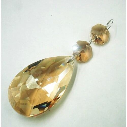 20pcs/lot 38mm champagne crystal chandelier prism suncatcher pendants+octagon beads crystal curtain accessories home decoration