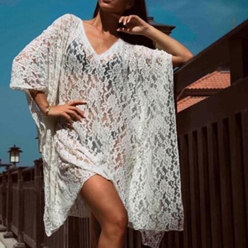 IASKY Plus size Beach Dress 2018 New Bikini cover ups Sexy Lace swimsuit Cover up Beachwear Tunic Saida de Praia