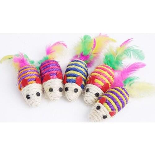 Pet Cat Toy Interactive Sisal Mouse With A Feathered Tail To Play With Cat Toy Claws Kitten Toy 96