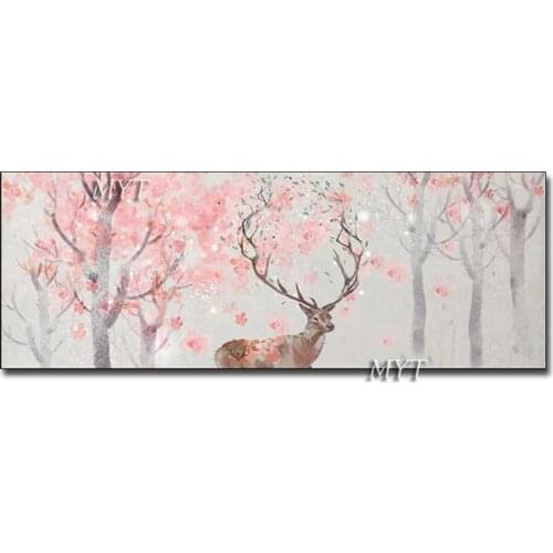 Pink Flower Oil Painting Abstract Handmade Paintings no Frame Wall Pictures for Living Room Animal Deer on the Canvas Painting