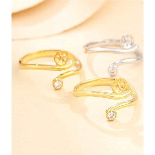 Ring Blank for 6mm-8mm Round Beads or Pearls Gold Plated 925 Silver Zircon Ring Setting Adjustable Ring Base SR0093