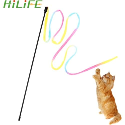 HILIFE Colorful Teaser Wand Cat Toys With Rainbow Cloth Cats Interactive Stick Funny Pet Supplies