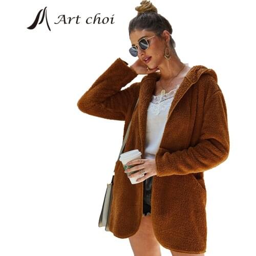 2020 Thick Winter Women Casual Faux Fur Cardigan Jackets Warm Hoody Elagant Female Plush Coats Sweatshirt Outerwear Overcoats