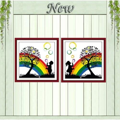Rainbow bubble girl boy diy paintings counted print on canvas needlework embroidery Sets DMC 11CT 14CT Cross Stitch kits Chinese