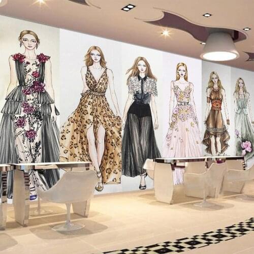 Custom retro wedding dress shop wall mural personalized creative womens high-end fashion wallpaper papel DE parede Waterproof