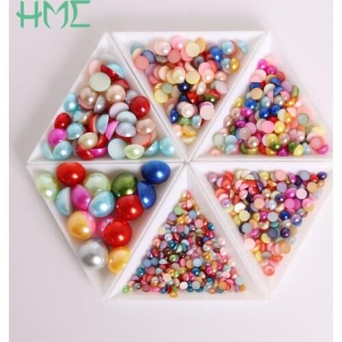 New Dia. 4/5/6/7mm White-Ivory-Mix Color Flatback Half Round Plastic ABS Imitation Pearl Beads For DIY Jewelry Craft Scrapbook