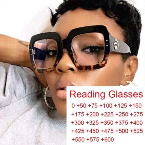 Oversized Square Anti Blue Light Reading Glasses Luxury Brand Women Eyeglasses Computer Presbyopic Reader Glasses 0 to +6.0
